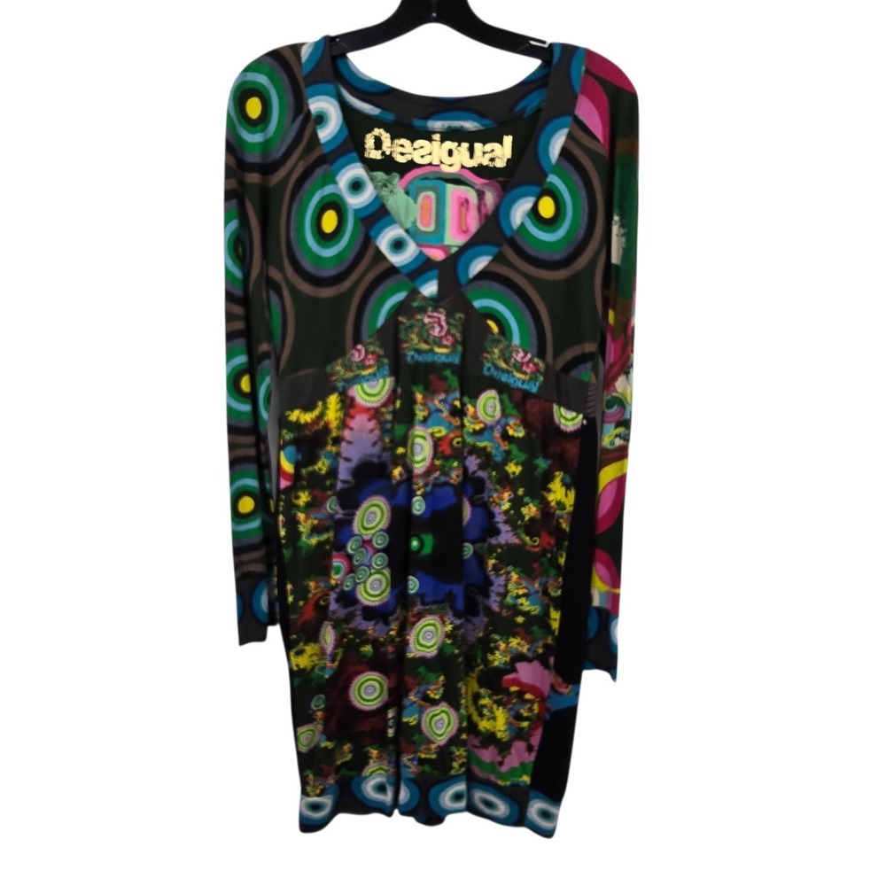 DESIGUAL Floral Embroidered Dress Women's XL Colorful Boho Artsy Art-to-Wear‎